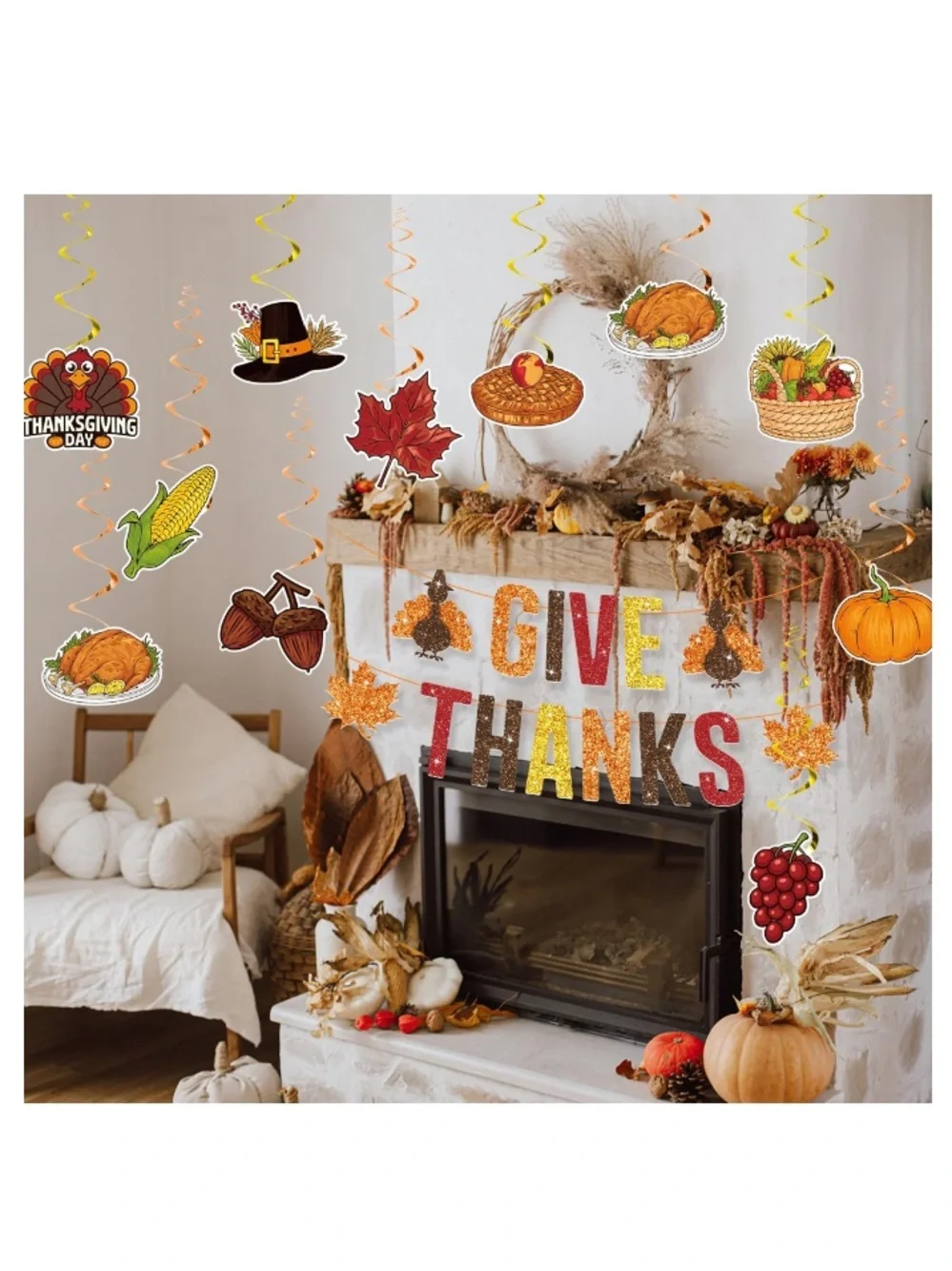 Thanksgiving 42 Pcs Pre-Party Decor Includes Banner and Hanging Swirls Decor - Picture 4 of 5